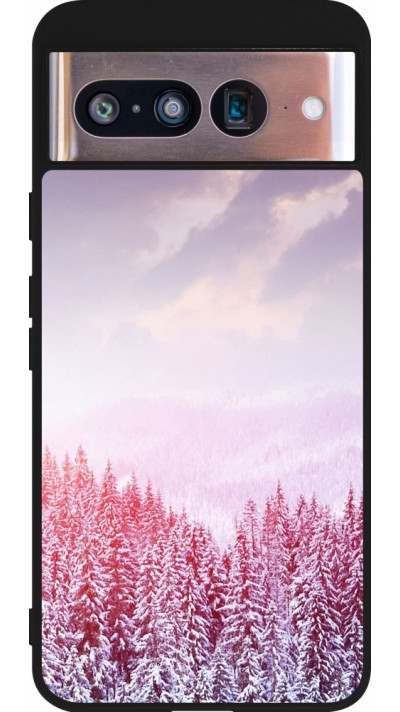Google Pixel 8 Case Hülle - Silikon schwarz Winter 22 Pink Forest