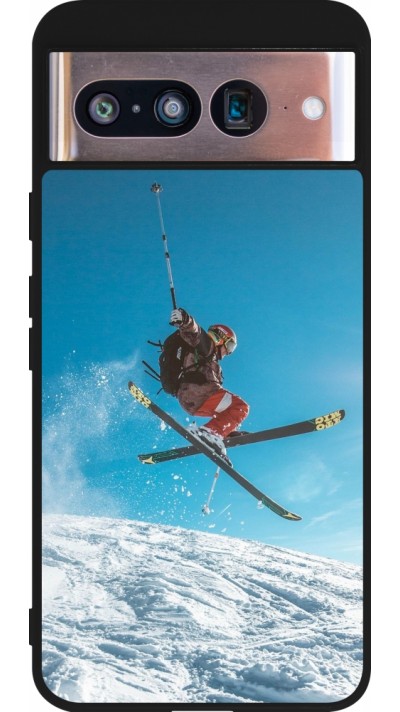 Google Pixel 8 Case Hülle - Silikon schwarz Winter 22 Ski Jump