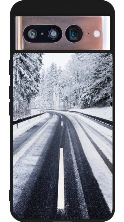 Google Pixel 8 Case Hülle - Silikon schwarz Winter 22 Snowy Road
