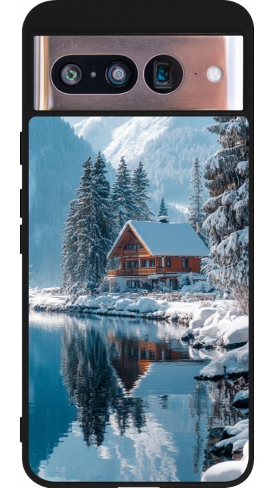 Google Pixel 8 Case Hülle - Silikon schwarz Winter 25 Winter house forest day