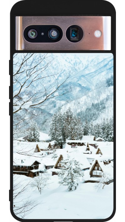 Google Pixel 8 Case Hülle - Silikon schwarz Winter 25 Winter snowy landscape