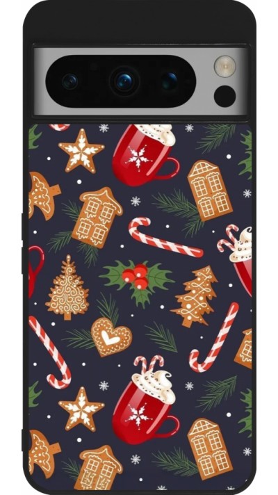 Google Pixel 8 Pro Case Hülle - Silikon schwarz Christmas 25 Pattern Gingerbread House
