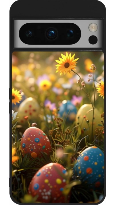 Google Pixel 8 Pro Case Hülle - Silikon schwarz Easter 2026 Decorated eggs