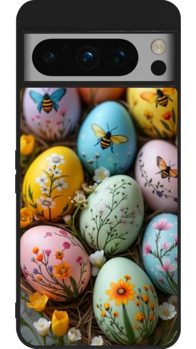 Google Pixel 8 Pro Case Hülle - Silikon schwarz Easter 2026 Eggs with bees