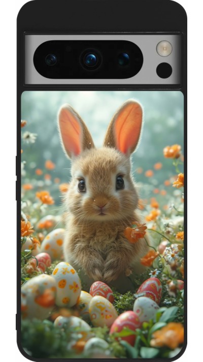Google Pixel 8 Pro Case Hülle - Silikon schwarz Easter 2026 Rabbit in the garden