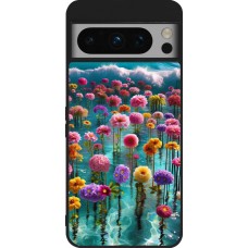 Google Pixel 8 Pro Case Hülle - Silikon schwarz Blumenmeer Wellen