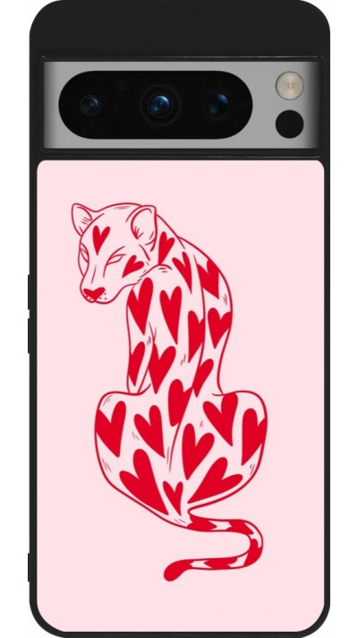 Google Pixel 8 Pro Case Hülle - Silikon schwarz Leopard with hearts 2026