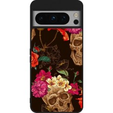 Google Pixel 8 Pro Case Hülle - Silikon schwarz Skulls and flowers