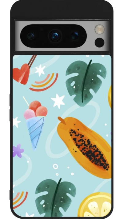 Google Pixel 8 Pro Case Hülle - Silikon schwarz Summer 2025 Pattern papaya