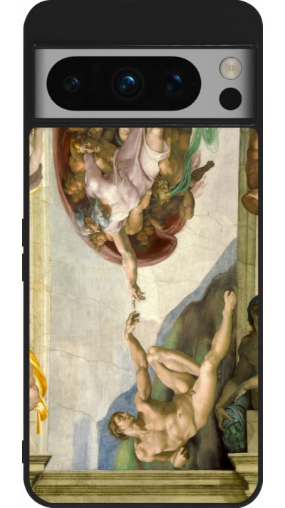 Google Pixel 8 Pro Case Hülle - Silikon schwarz Kunstbild - Die Erschaffung Adams - Michelangelo
