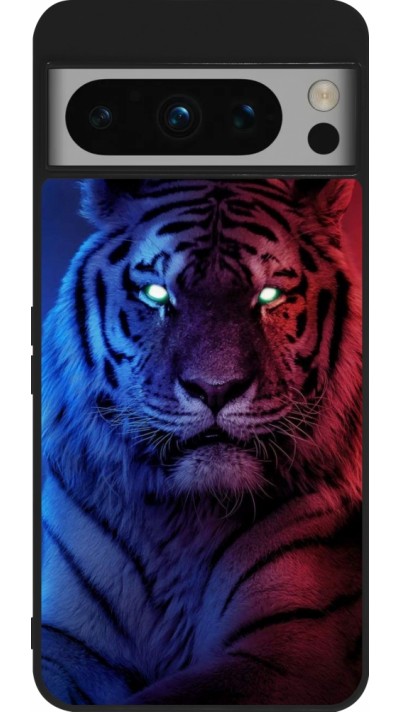 Coque Google Pixel 8 Pro - Silicone rigide noir Tiger Blue Red