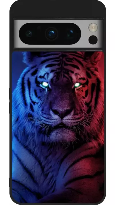 Google Pixel 8 Pro Case Hülle - Silikon schwarz Tiger Blue Red