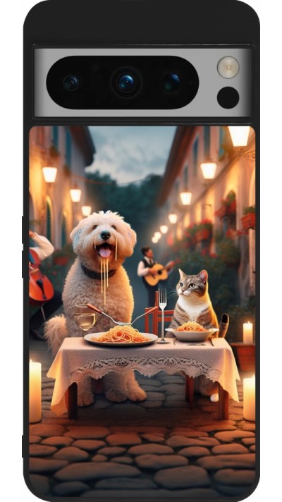 Google Pixel 8 Pro Case Hülle - Silikon schwarz Valentin 2024 Hund & Katze Kerzenlicht