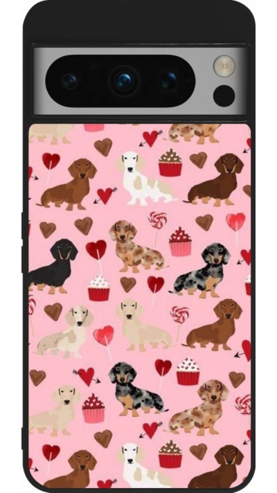 Google Pixel 8 Pro Case Hülle - Silikon schwarz Valentine 2024 puppy love