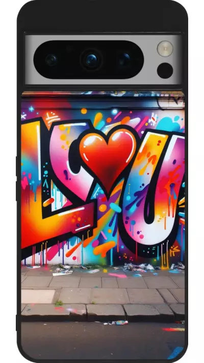 Google Pixel 8 Pro Case Hülle - Silikon schwarz Valentin 2025 Liebe U Tag