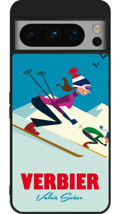 Google Pixel 8 Pro Case Hülle - Silikon schwarz Verbier Ski Downhill