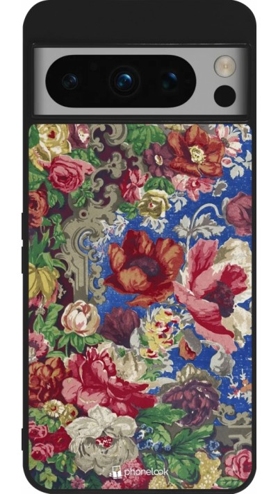 Google Pixel 8 Pro Case Hülle - Silikon schwarz Vintage Art Flowers