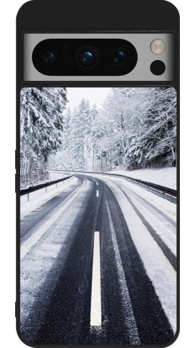 Google Pixel 8 Pro Case Hülle - Silikon schwarz Winter 22 Snowy Road