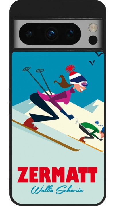 Google Pixel 8 Pro Case Hülle - Silikon schwarz Zermatt Ski Downhill