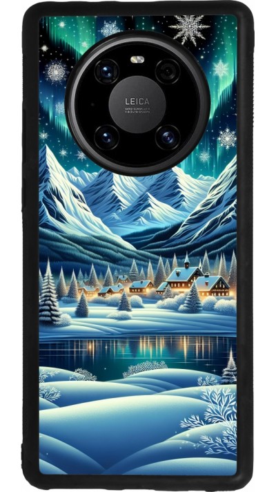 Huawei Mate 40 Pro Case Hülle - Silikon schwarz Verschneites Bergdorf am See in der Nacht