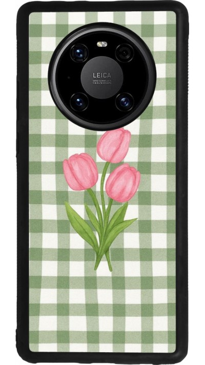 Coque Huawei Mate 40 Pro - Silicone rigide noir Green vichy tulips Spring 2026
