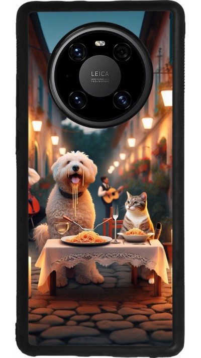 Huawei Mate 40 Pro Case Hülle - Silikon schwarz Valentin 2024 Hund & Katze Kerzenlicht
