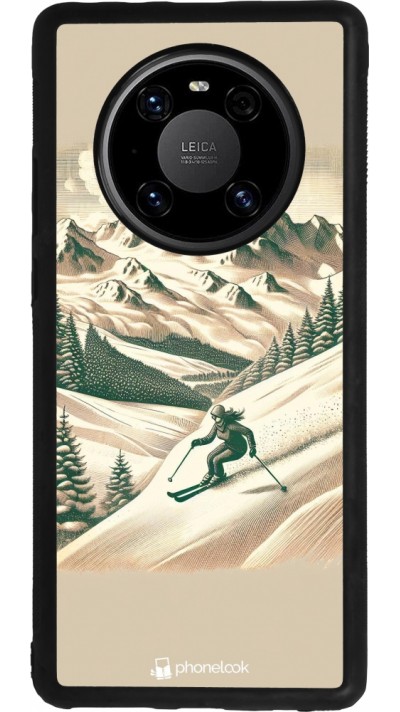 Coque Huawei Mate 40 Pro - Silicone rigide noir Vintage Ski Mountain