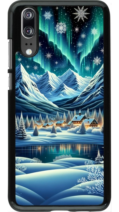Huawei P20 Case Hülle - Verschneites Bergdorf am See in der Nacht