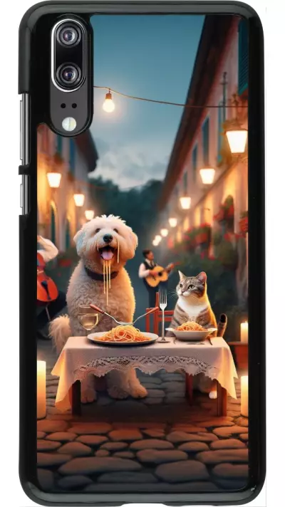 Huawei P20 Case Hülle - Valentin 2024 Hund & Katze Kerzenlicht
