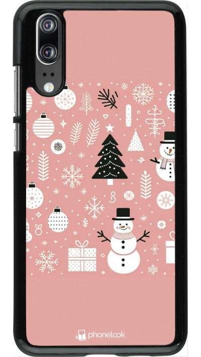 Coque Huawei P20 - Noël 2024 Rose Snowman Christmas