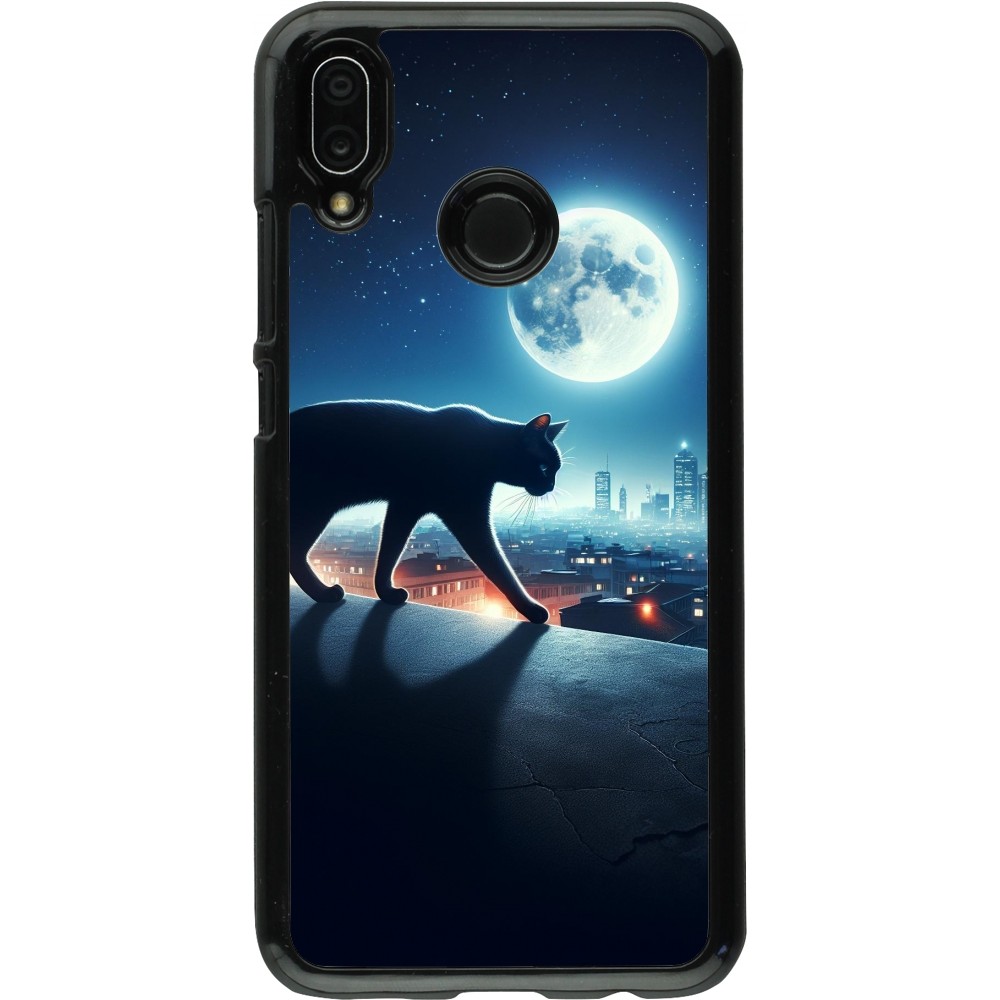 Huawei P20 Lite Case Hülle - Schwarze Katze unter dem Vollmond