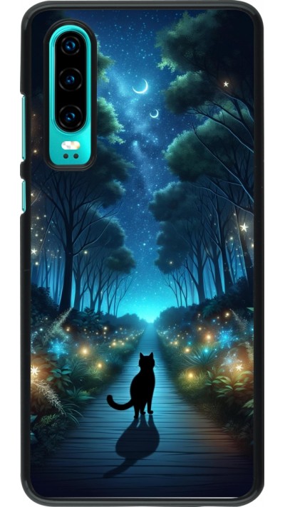 Huawei P30 Case Hülle - Schwarze Katze Spaziergang