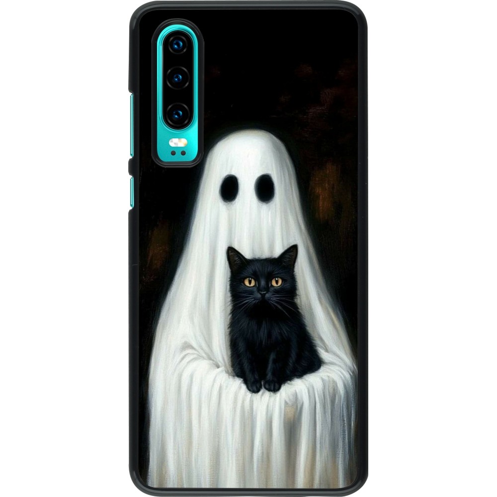 Huawei P30 Case Hülle - Halloween 2025 Ghost with black cat