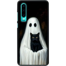 Huawei P30 Case Hülle - Halloween 2025 Ghost with black cat