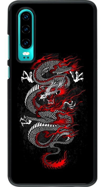 Huawei P30 Case Hülle - Japanese style Dragon Tattoo Red Black