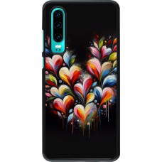 Coque Huawei P30 - Valentine 2024 Coeur Noir Abstrait