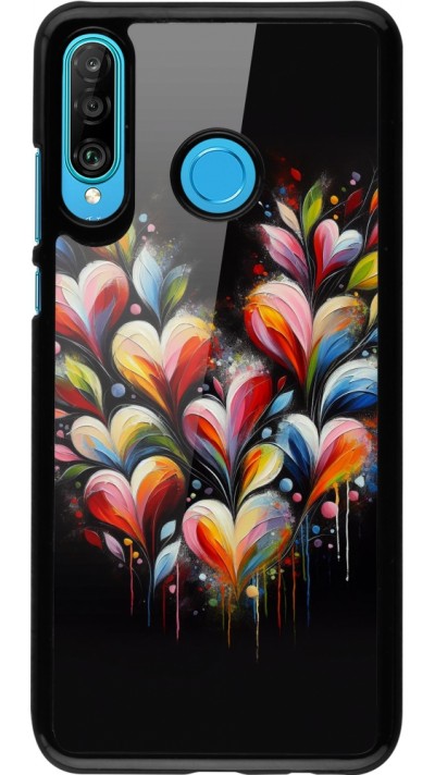 Coque Huawei P30 Lite - Valentine 2024 Coeur Noir Abstrait