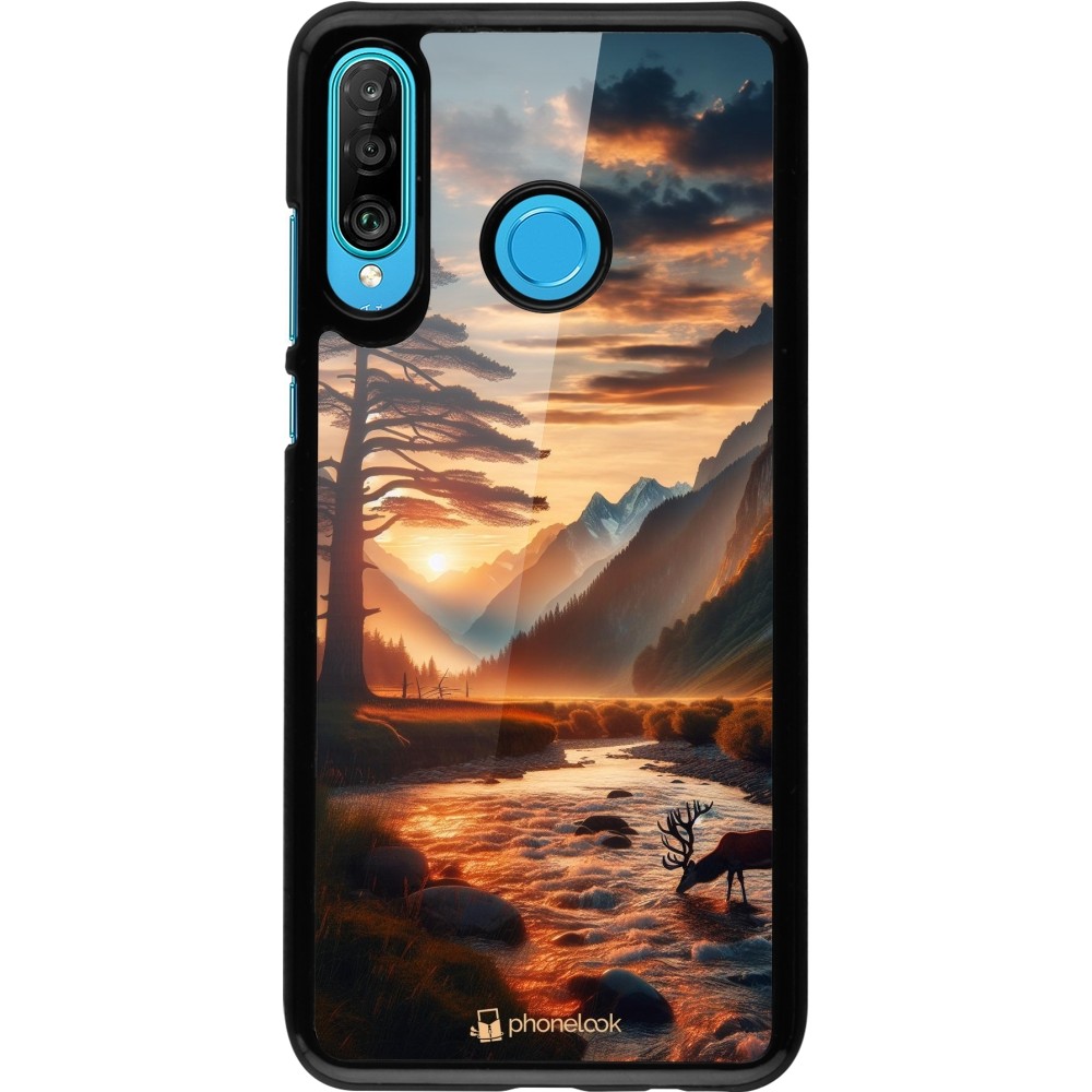 Huawei P30 Lite Case Hülle - Tal Sonnenuntergang Hirsch Baum