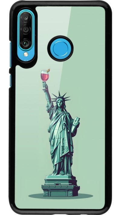 Coque Huawei P30 Lite - Wine Statue de la liberté avec un verre de vin