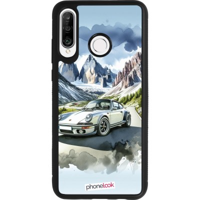 Huawei P30 Lite Case Hülle - Silikon schwarz Porsche 911 Berg Aquarell