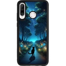 Huawei P30 Lite Case Hülle - Silikon schwarz Schwarze Katze Spaziergang