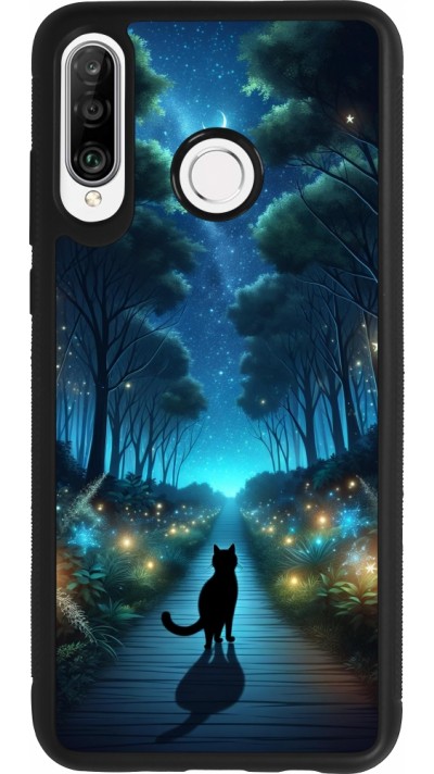 Huawei P30 Lite Case Hülle - Silikon schwarz Schwarze Katze Spaziergang