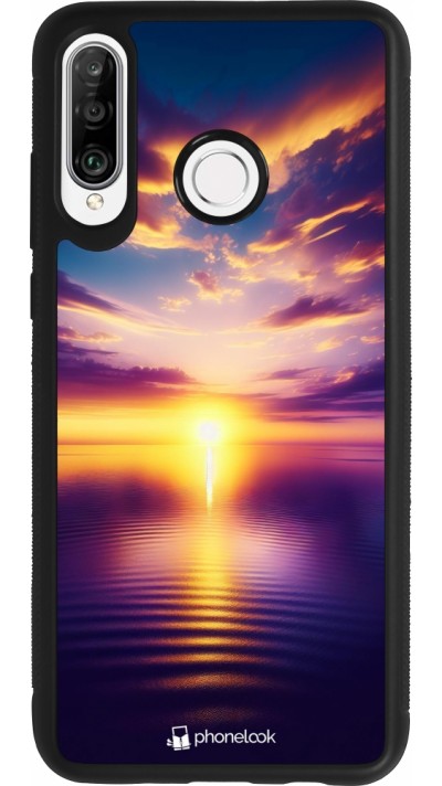 Huawei P30 Lite Case Hülle - Silikon schwarz Sonnenuntergang gelb violett