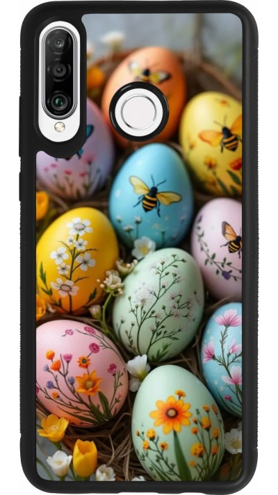 Huawei P30 Lite Case Hülle - Silikon schwarz Easter 2026 Eggs with bees