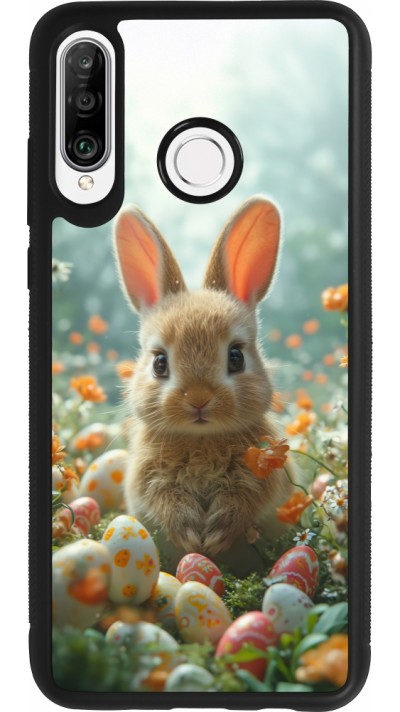 Huawei P30 Lite Case Hülle - Silikon schwarz Easter 2026 Rabbit in the garden