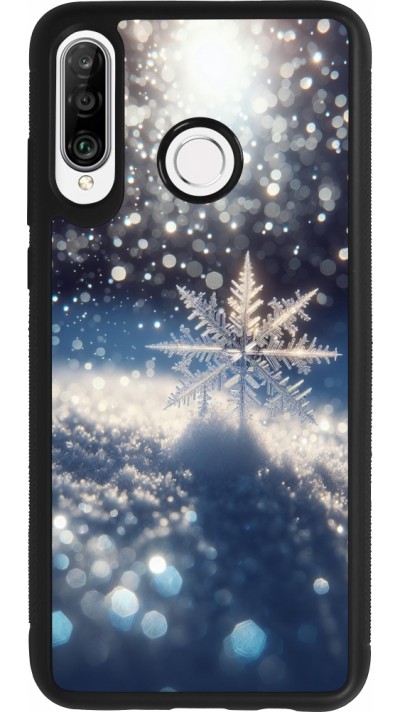 Huawei P30 Lite Case Hülle - Silikon schwarz Schneeflocke Solar Glanz
