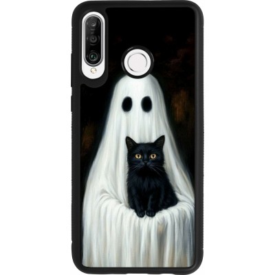 Huawei P30 Lite Case Hülle - Silikon schwarz Halloween 2025 Ghost with black cat