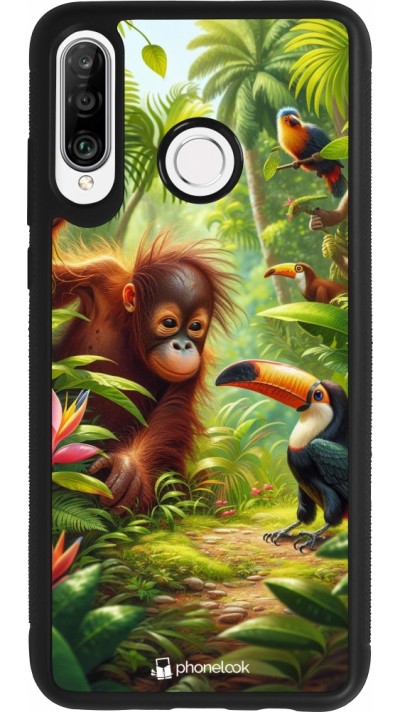 Huawei P30 Lite Case Hülle - Silikon schwarz Tropischer Dschungel Tayrona