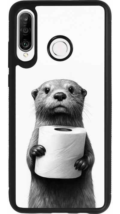 Huawei P30 Lite Case Hülle - Silikon schwarz Otter Toilettenpapier