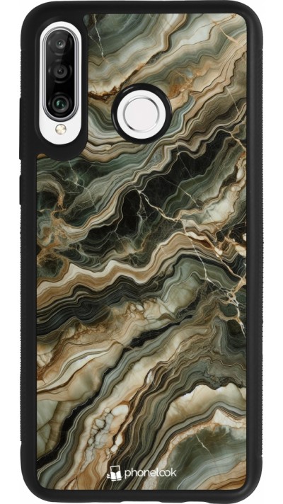Huawei P30 Lite Case Hülle - Silikon schwarz Oliv Marmor